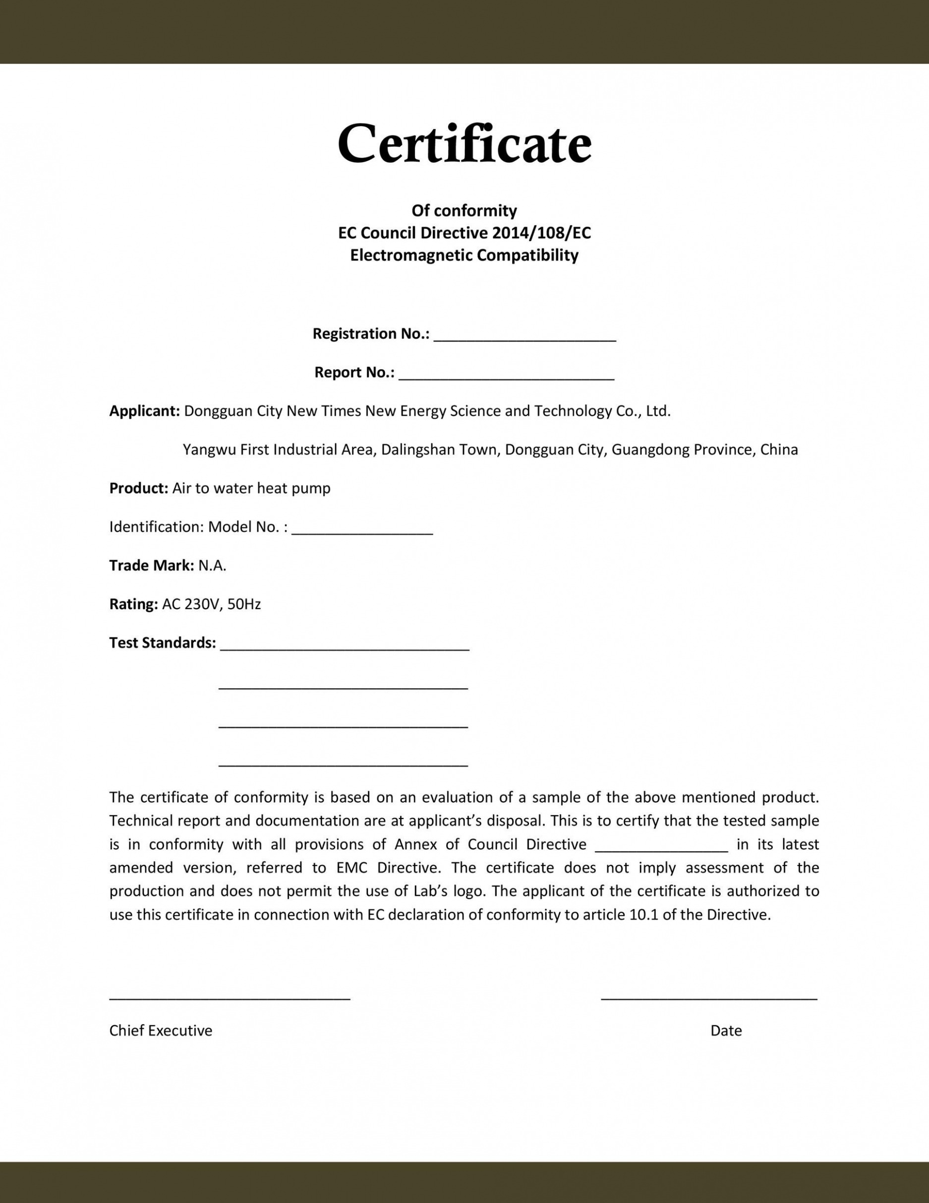 Printable Certificate Of Conformity Template Word