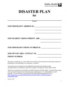 Editable Child Care Disaster Plan Template PDF
