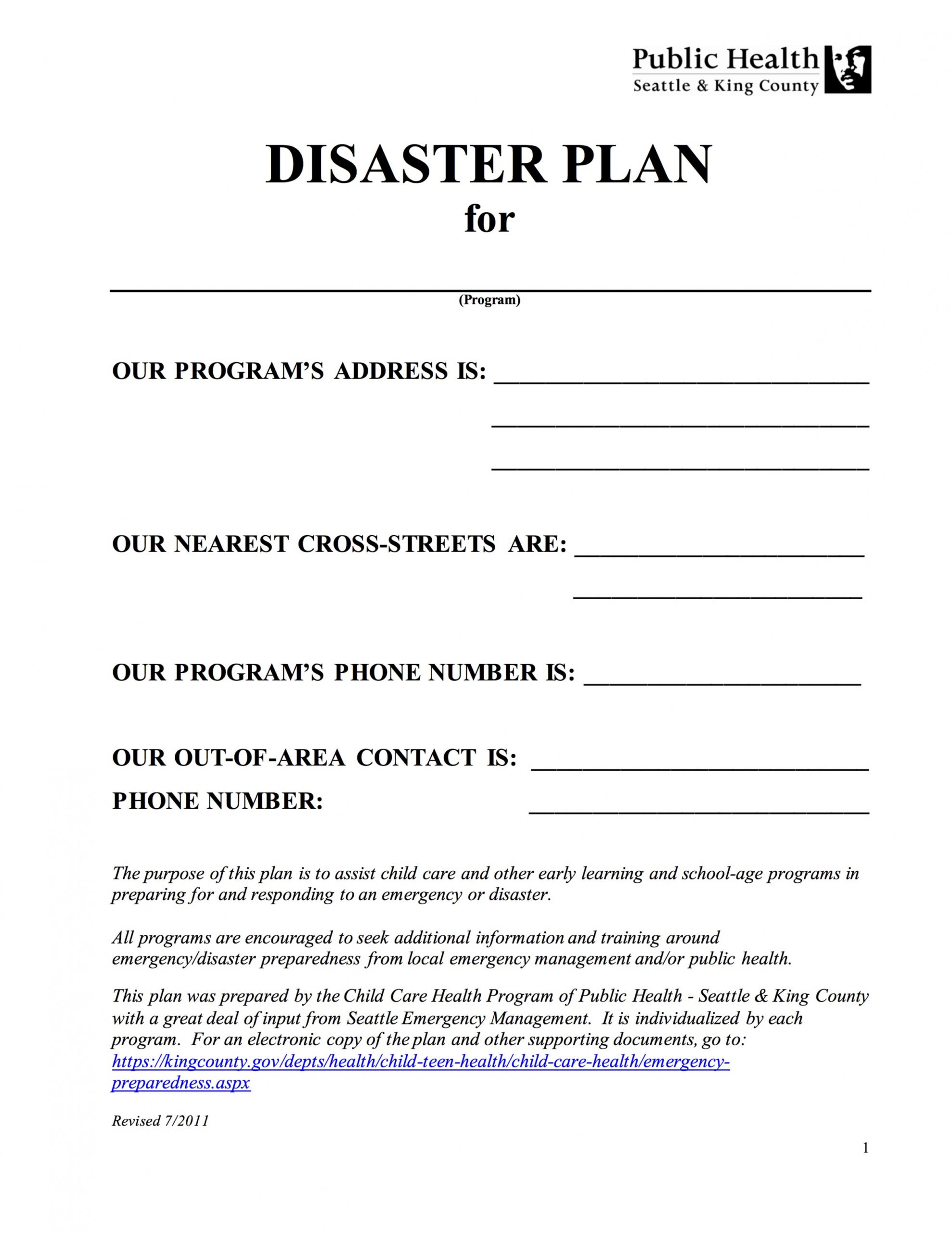 Free Child Care Disaster Plan Template Excel