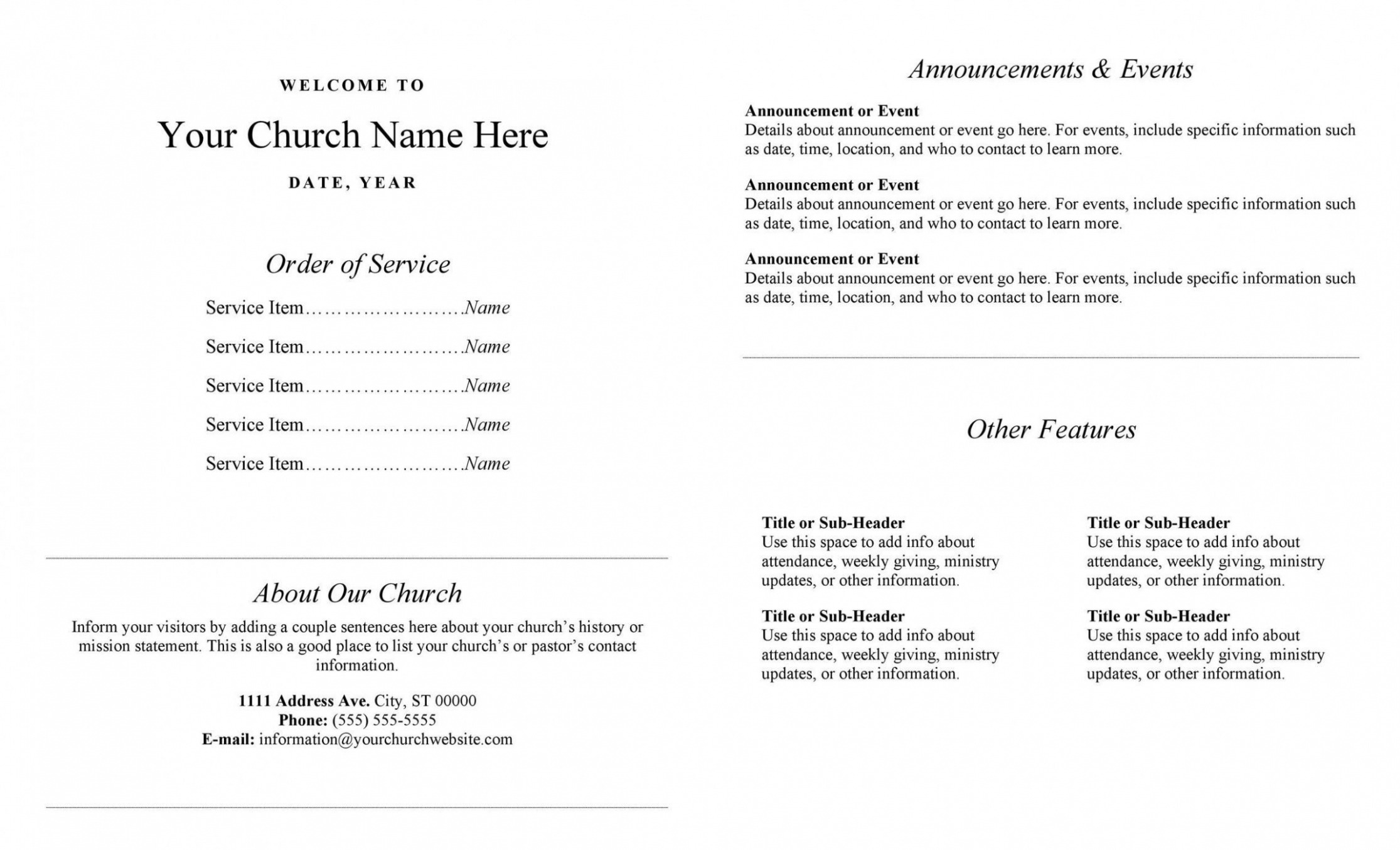 Church Order Of Service Program Template