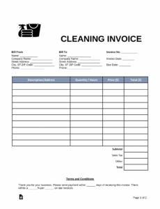 Printable Commercial Cleaning Invoice Template Sample