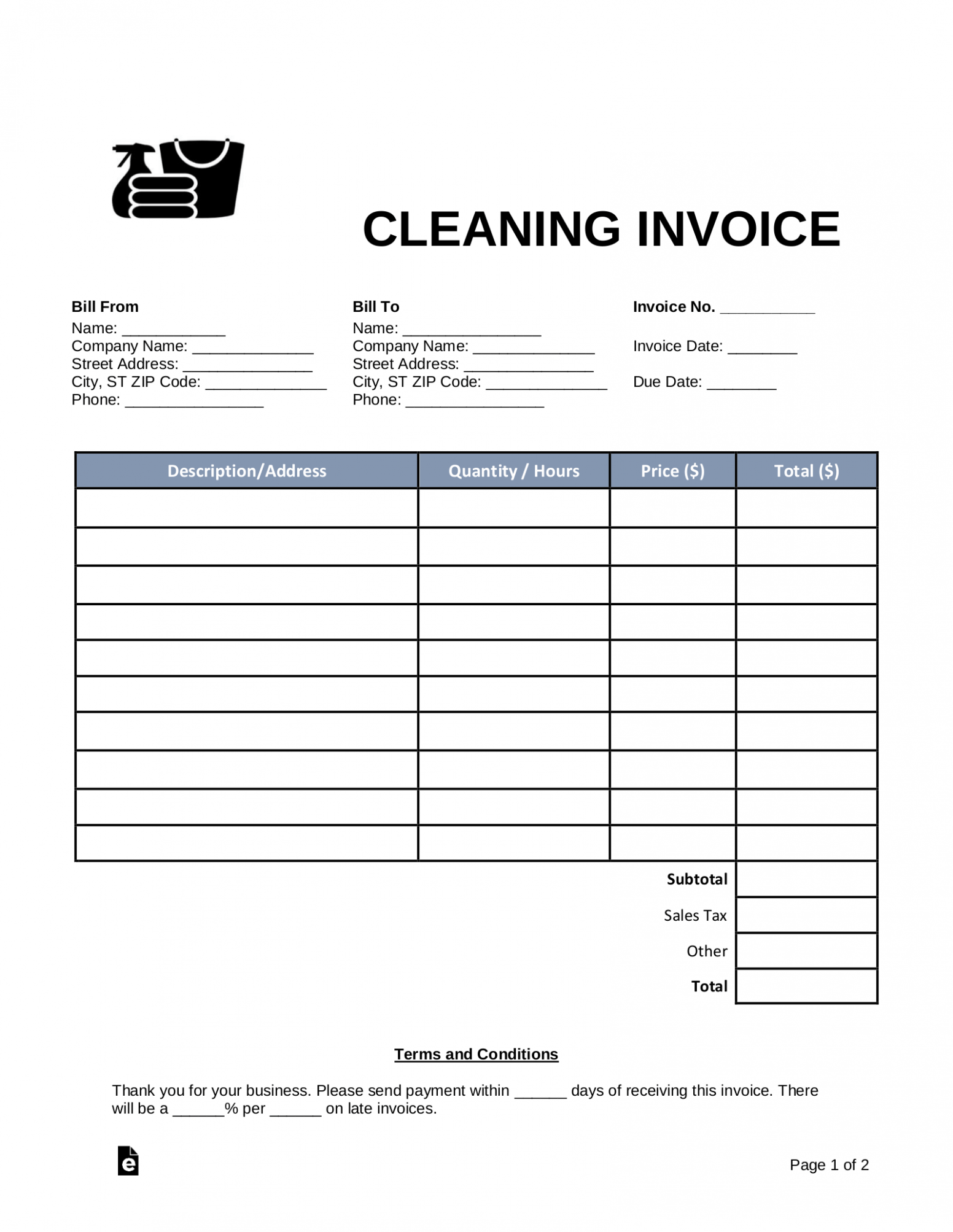 Editable Commercial Cleaning Invoice Template Excel Editable Commercial Cleaning Invoice Template Excel