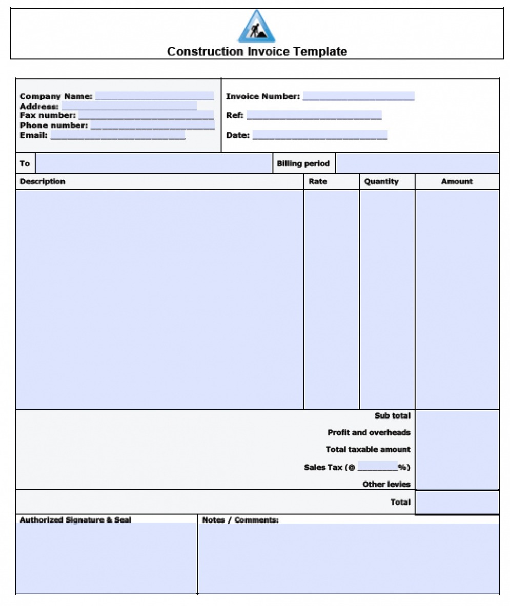 Printable Construction Tax Invoice Template Doc