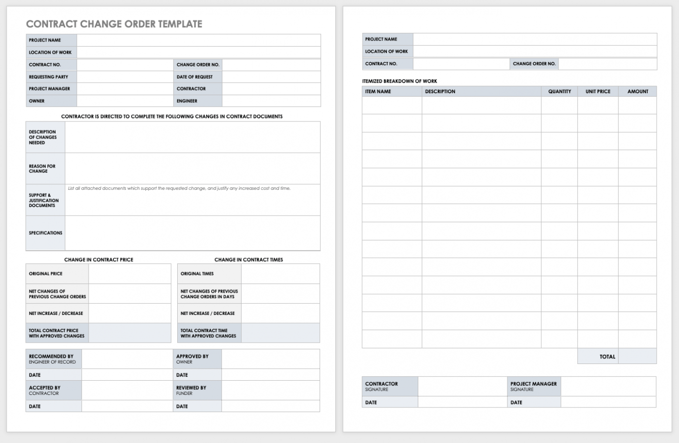 Editable Contract Change Order Template Excel