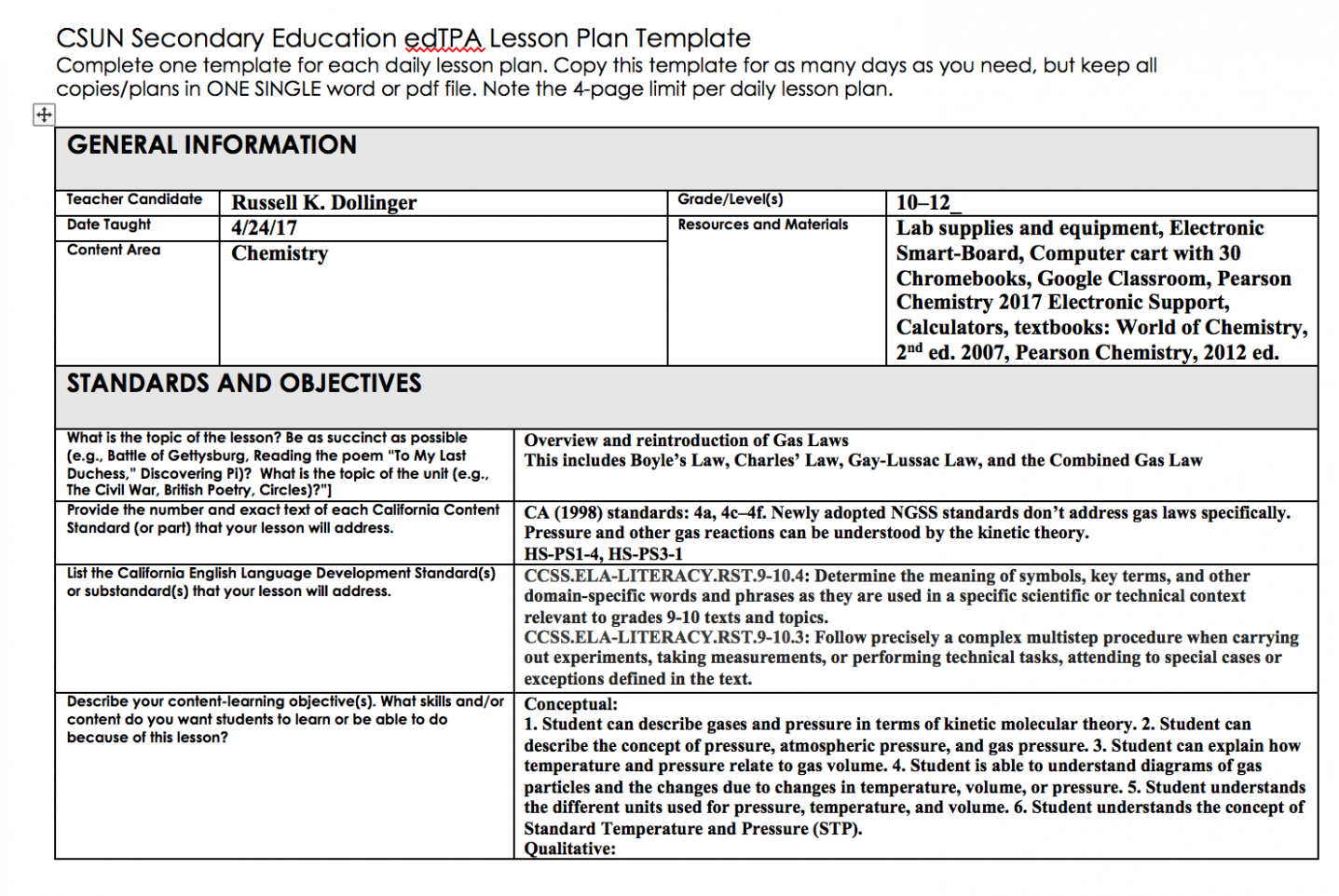  Csun Lesson Plan Template Word