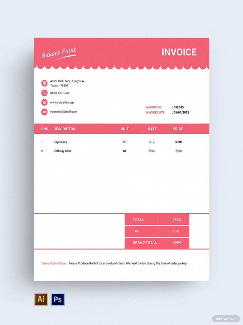 Sample Cupcake Invoice Template Excel