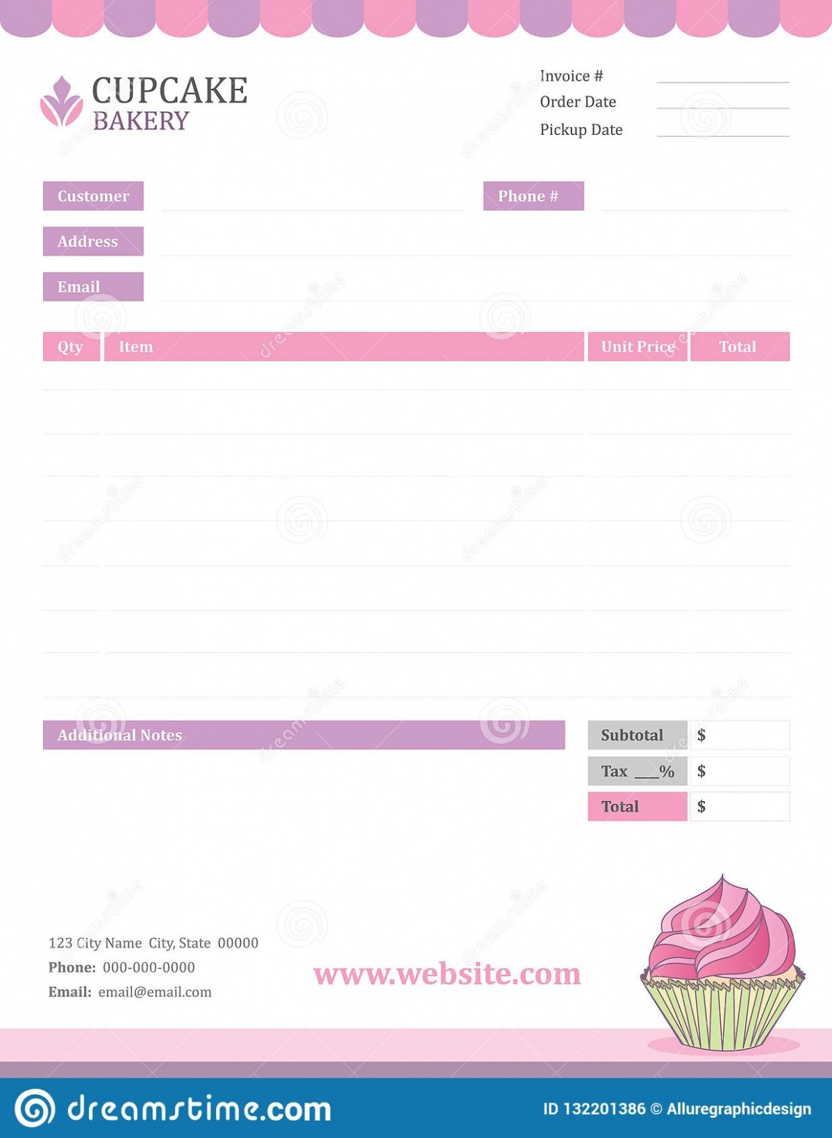 Editable Cupcake Invoice Template Excel