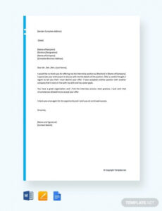 Printable Decline Internship Offer Template Sample Word