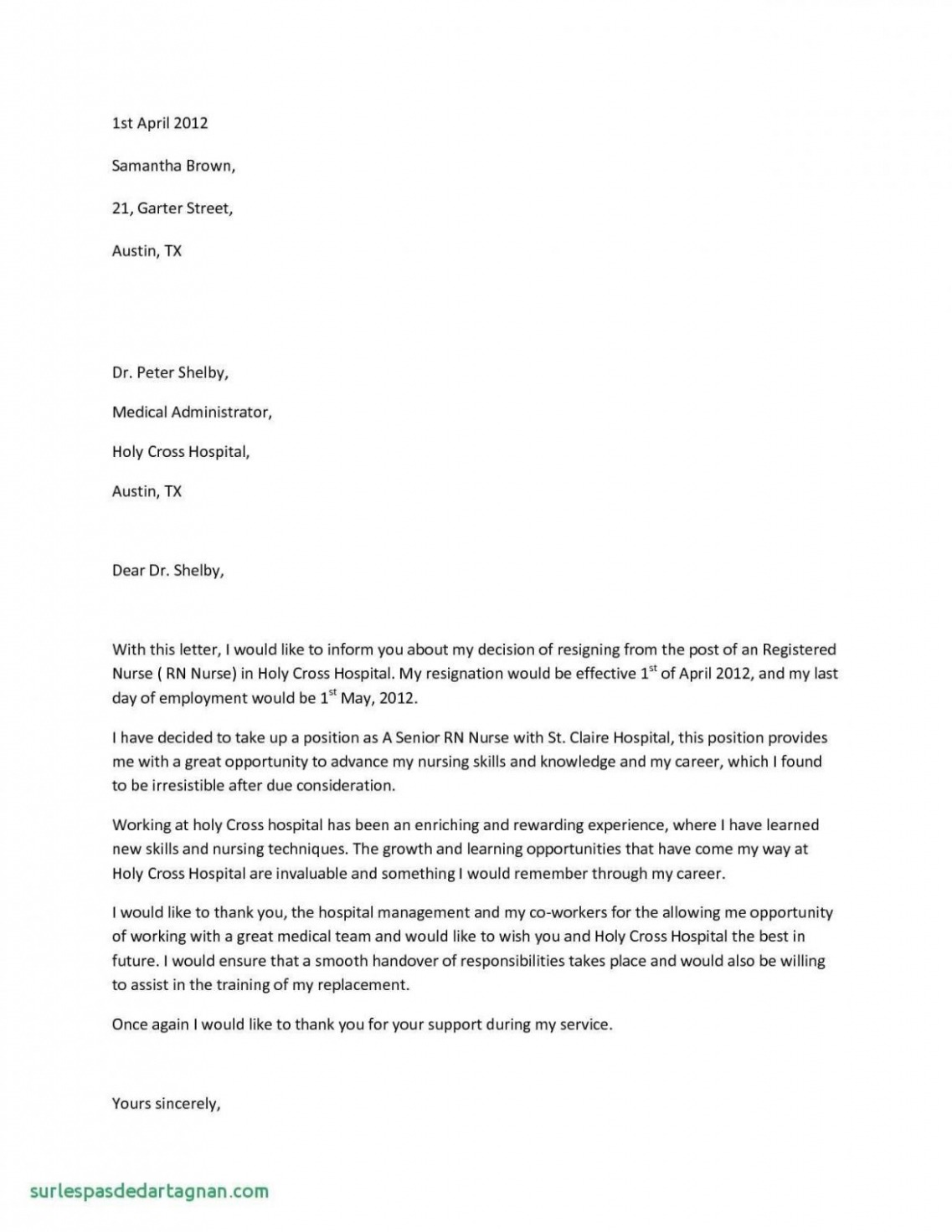 Free Dental Nurse Resignation Letter Doc