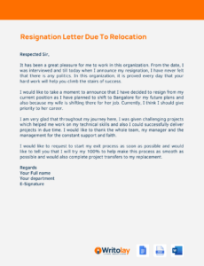 Printable Department Transfer Resignation Letter PPT