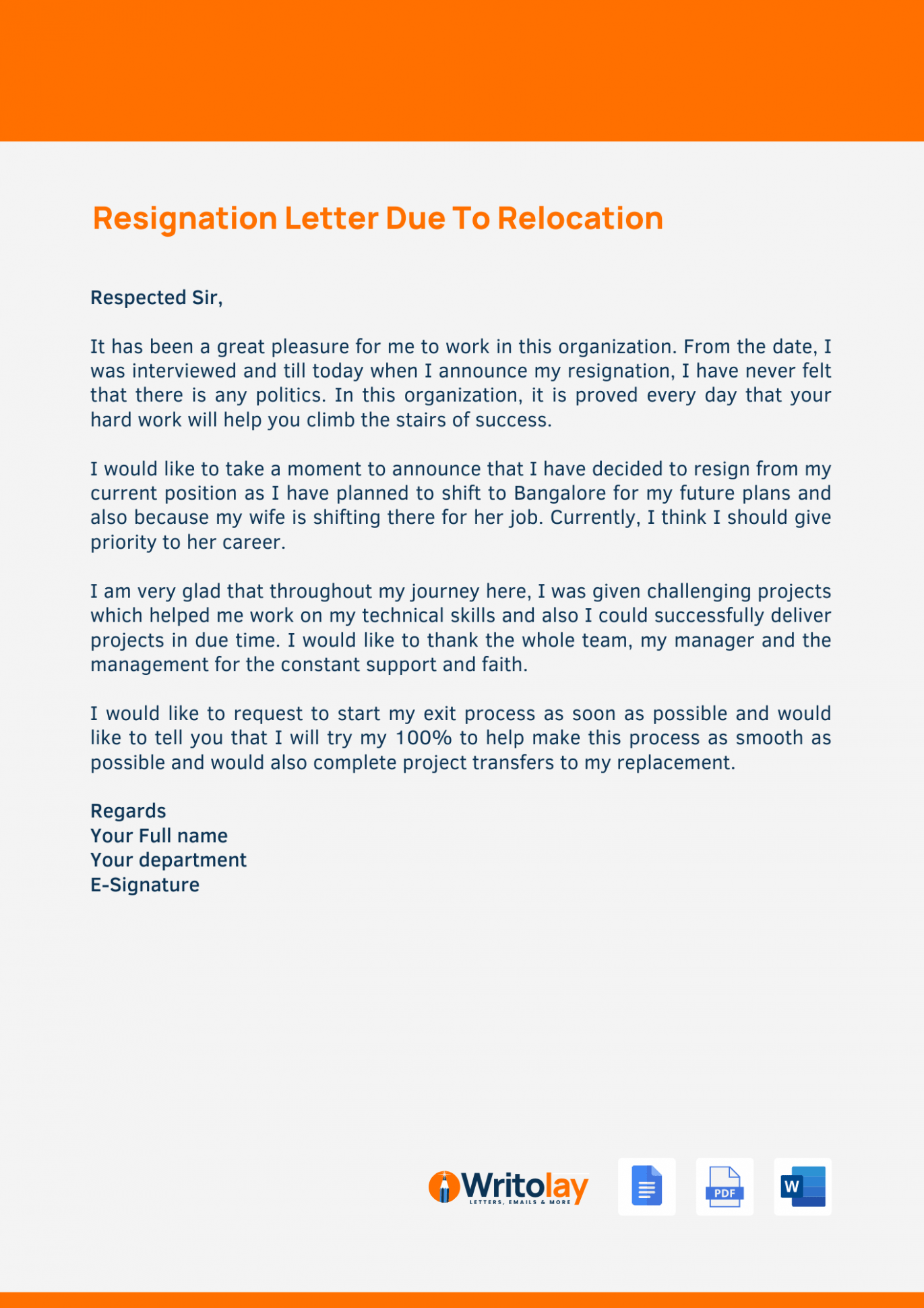 Free Department Transfer Resignation Letter CSV