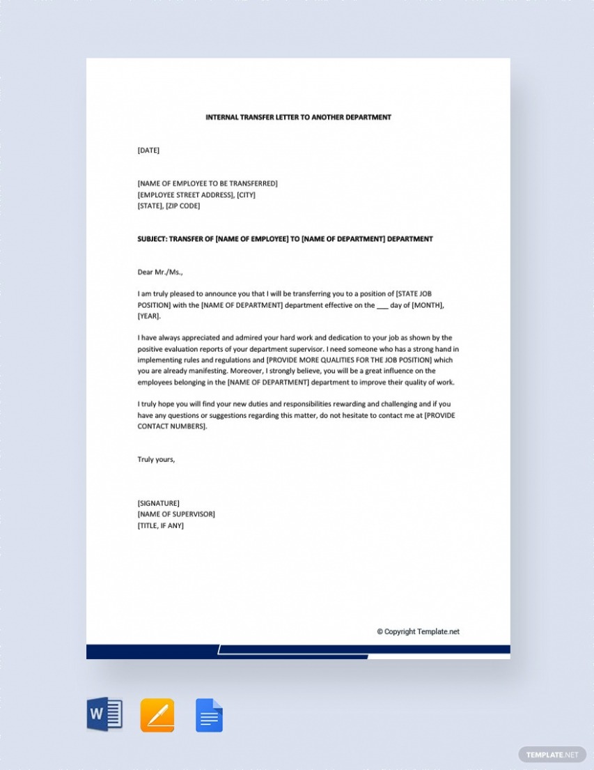 Editable Department Transfer Resignation Letter Sample