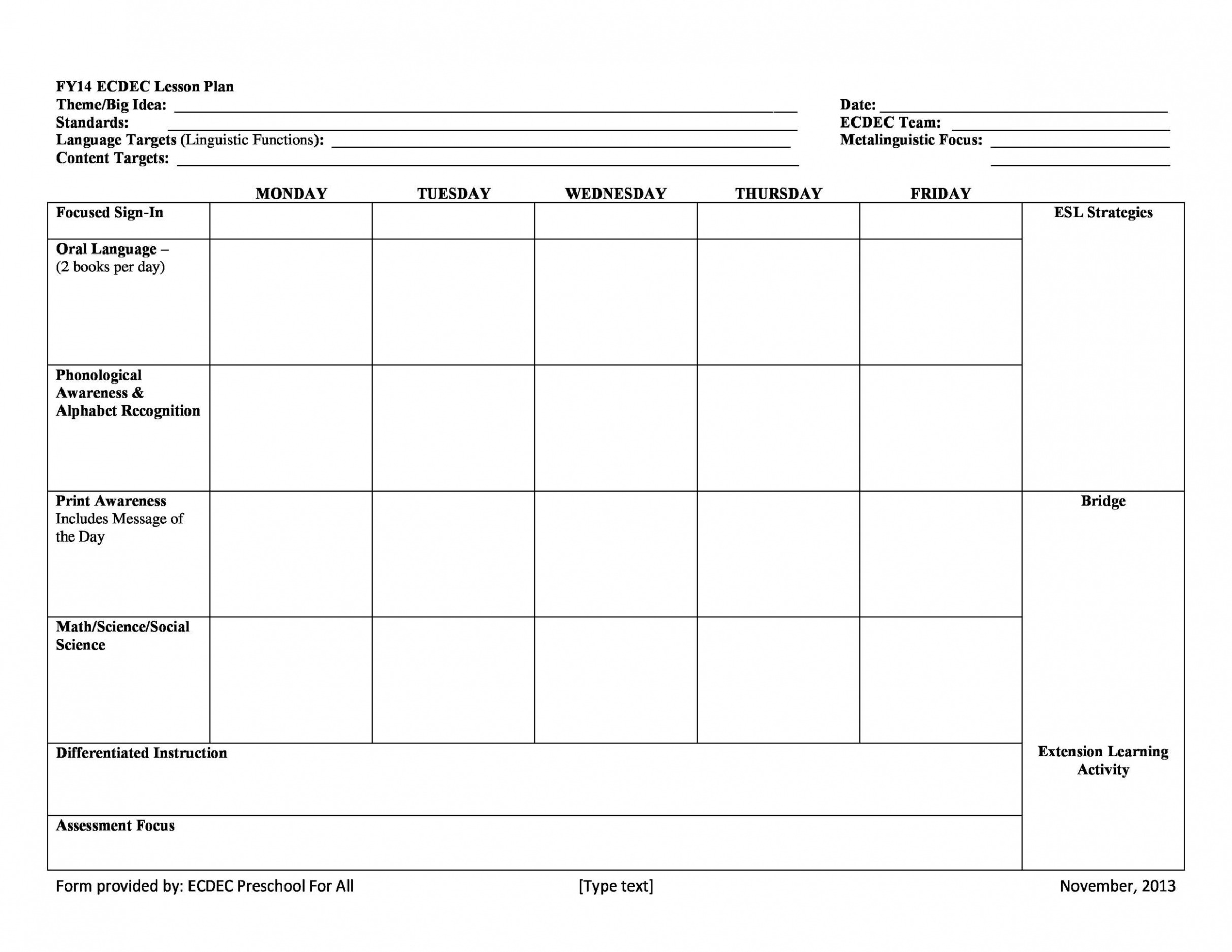 Free Early Childhood Education Lesson Plan Template Word