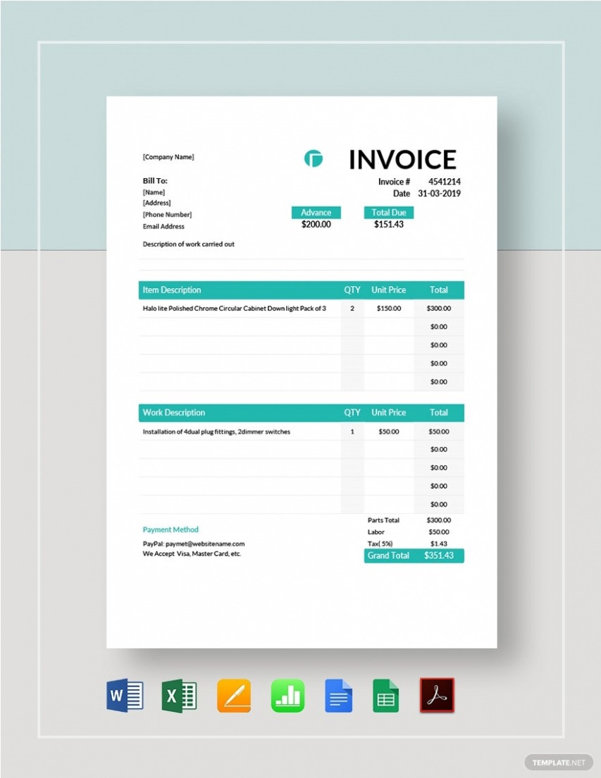 Editable Electrical Contractor Invoice Template 