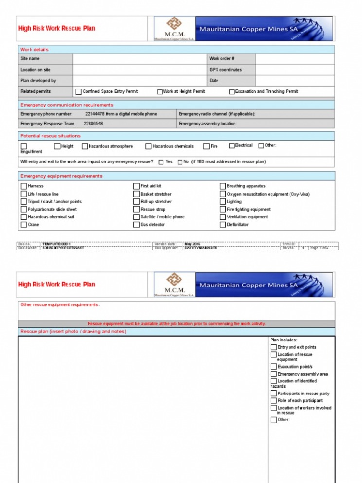 Printable Emergency Rescue Plan Template Word