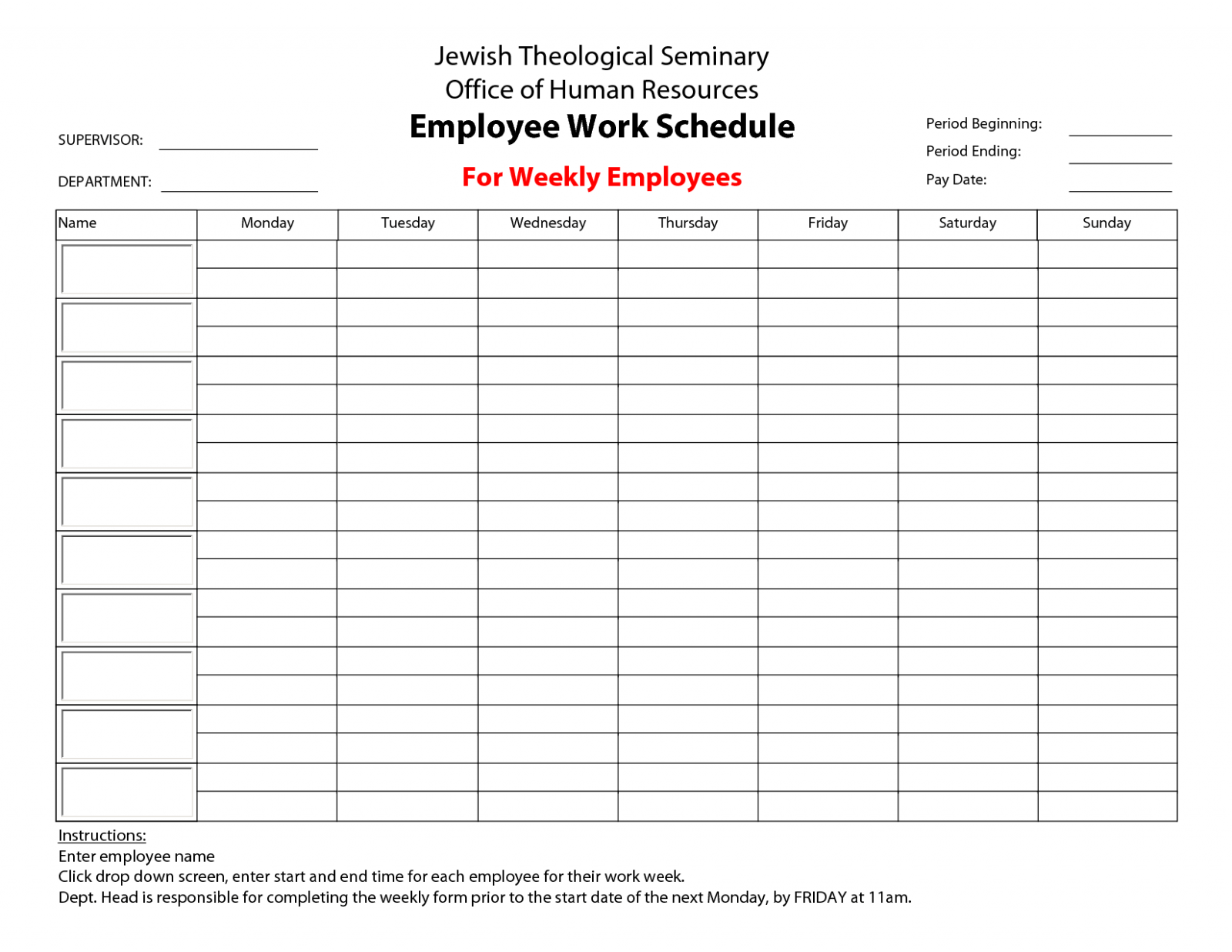 Free Employee Work Schedule Calendar Template CSV