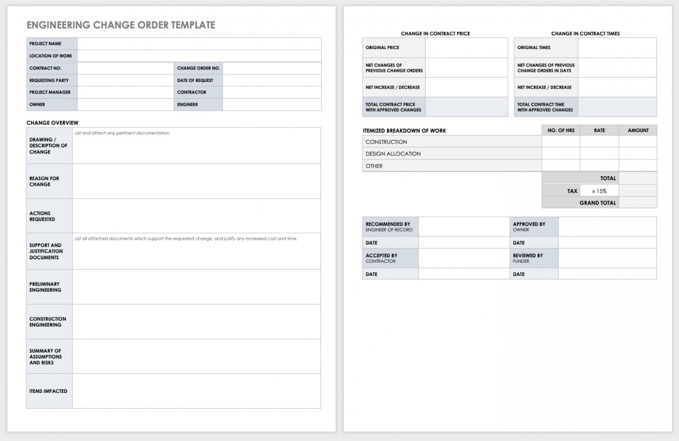 Editable Engineering Change Order Template Excel