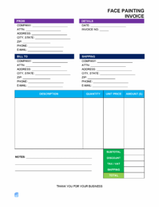 Sample Face Painting Invoice Template Excel
