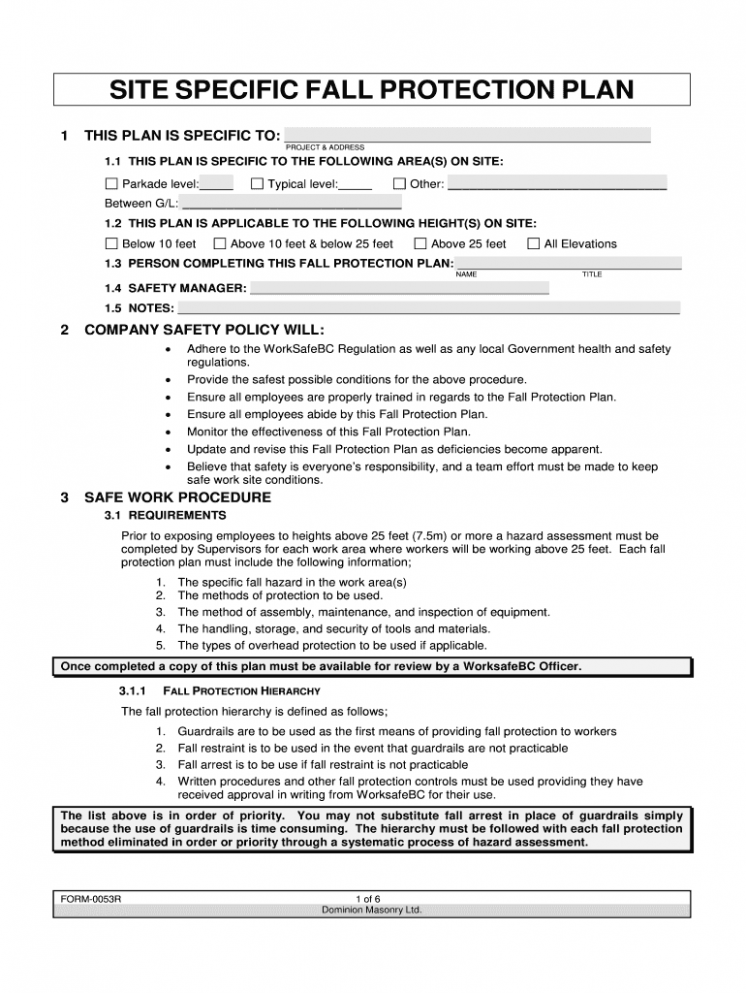  Fall Protection Plan Template PDF