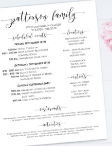 Printable Family Reunion Schedule Of Events Template Sample