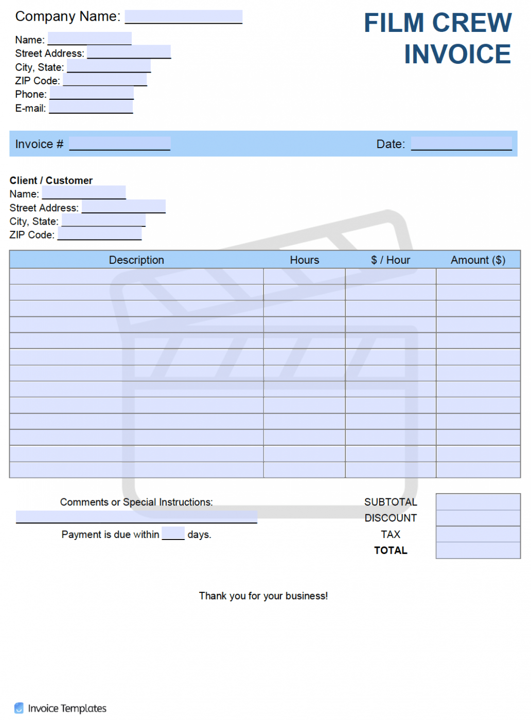 Sample Film Production Invoice Template Sample