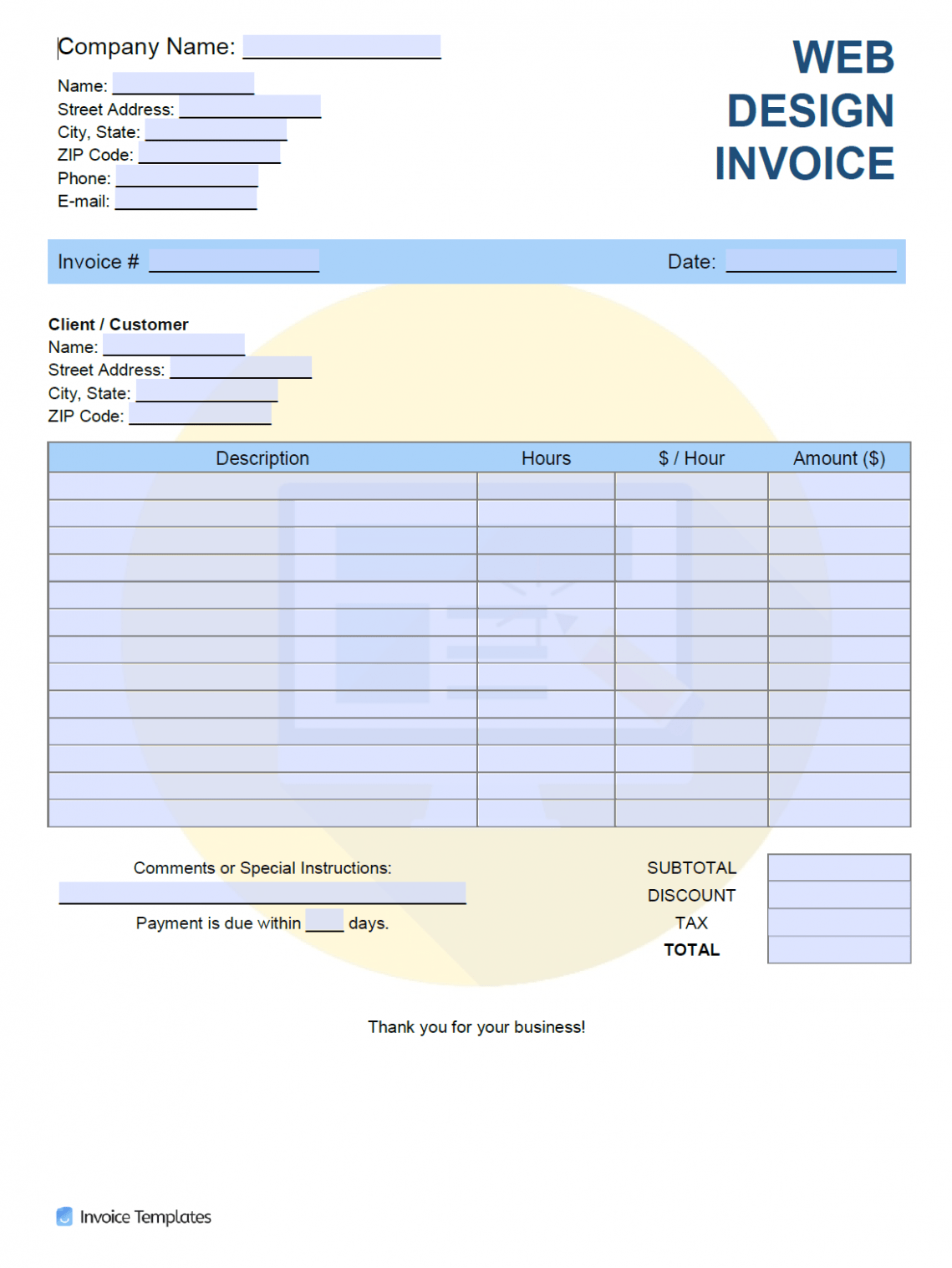 Editable Freelance Web Developer Invoice Template Sample