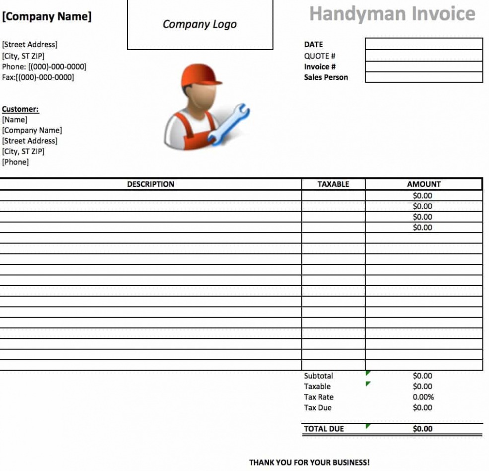 Sample Handyman Invoice Template PPT