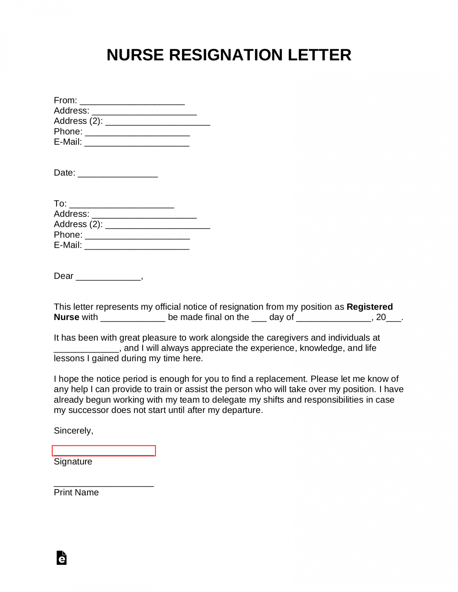 Editable Health Care Resignation Letter Excel