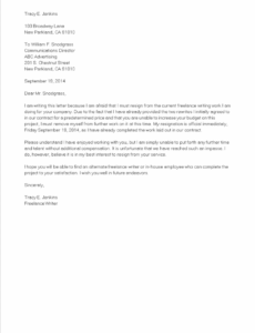 Free Independent Contractor Resignation Letter Sample