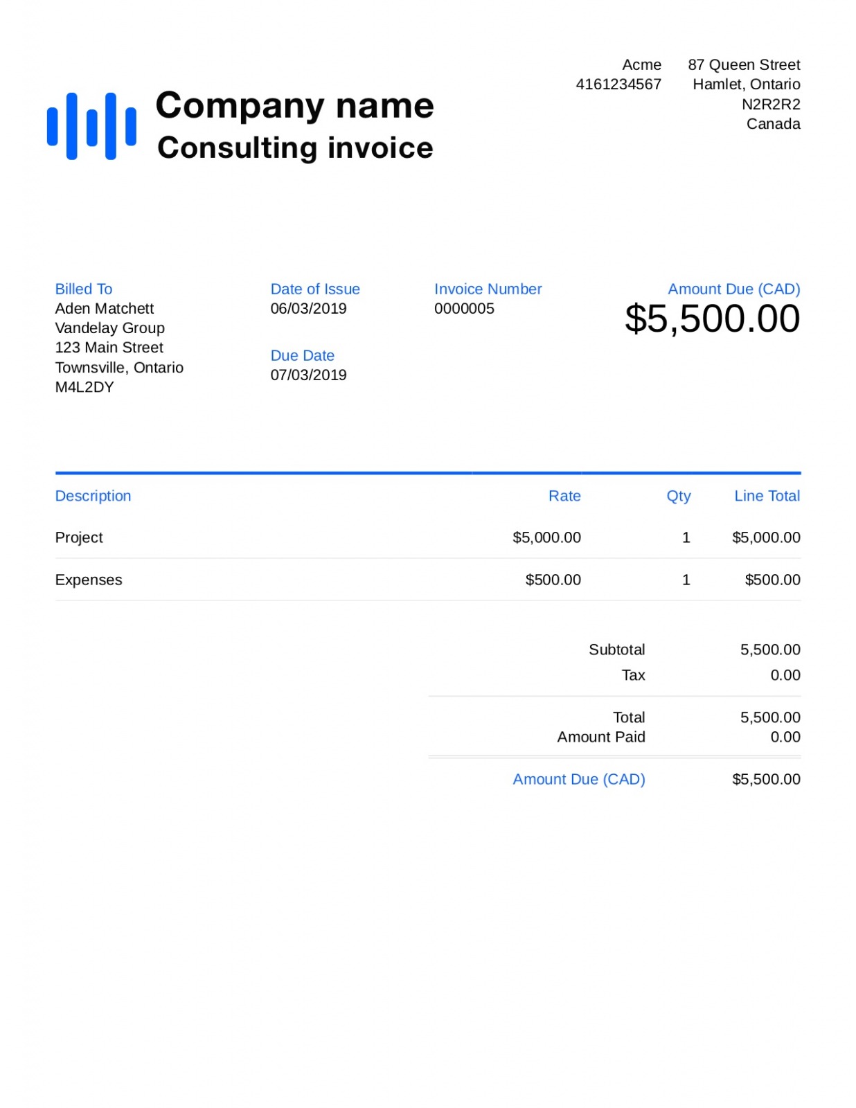 Printable Invoice Template For Consulting Services PDF