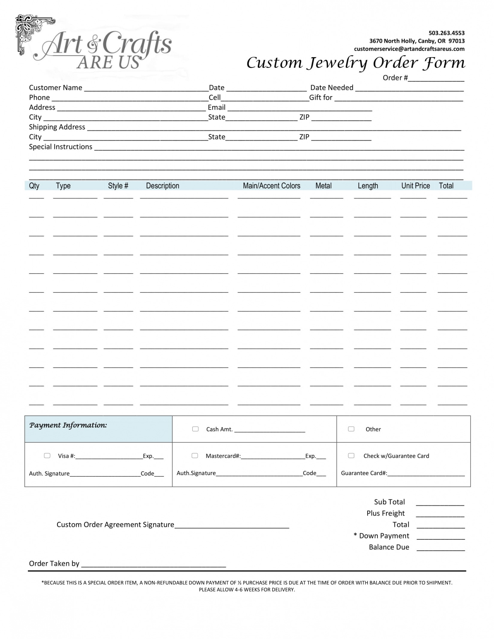 Sample Jewelry Order Form Template Word