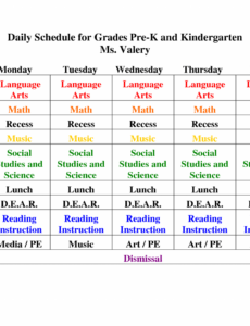 Editable Kindergarten Classroom Schedule Template Docs