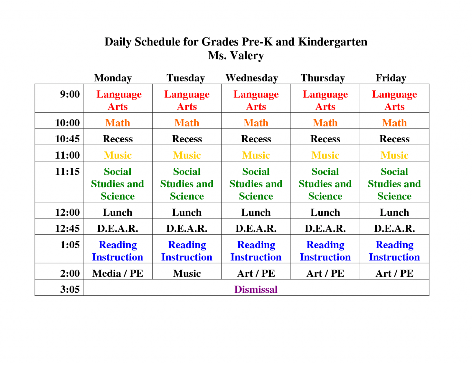 Free Kindergarten Classroom Schedule Template PPT