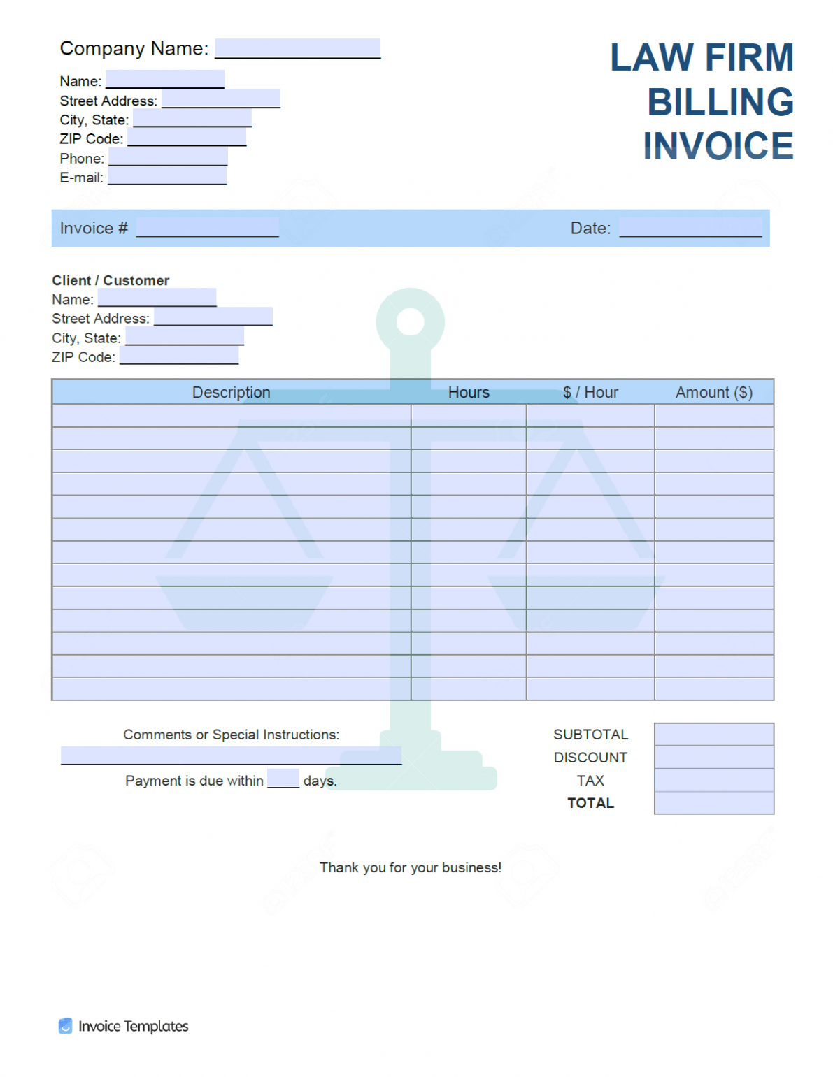 Sample Law Firm Billing Invoice Template 