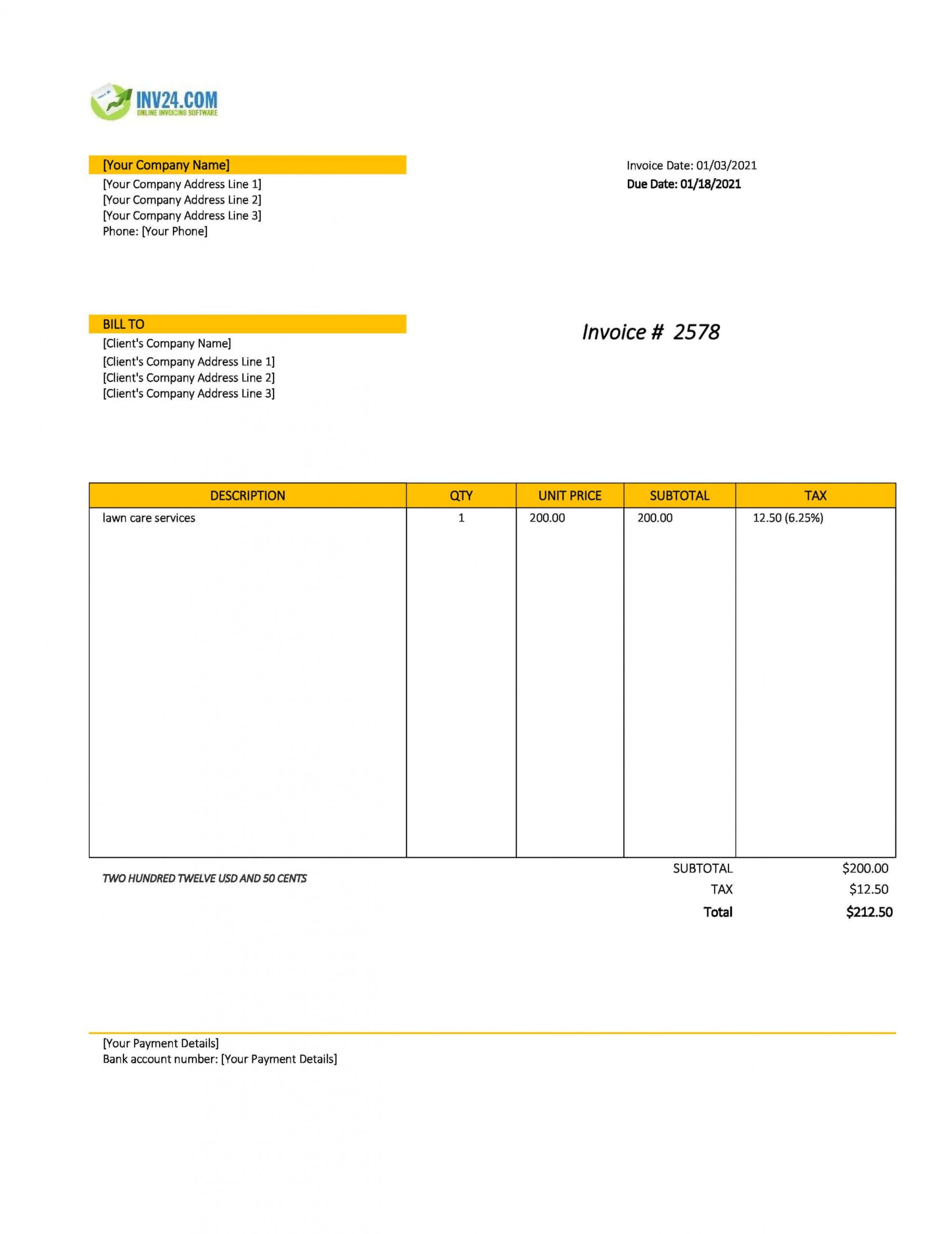 Editable Lawn Care Service Invoice Template 