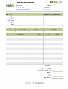 Editable Lawn Mowing Invoice Template Excel
