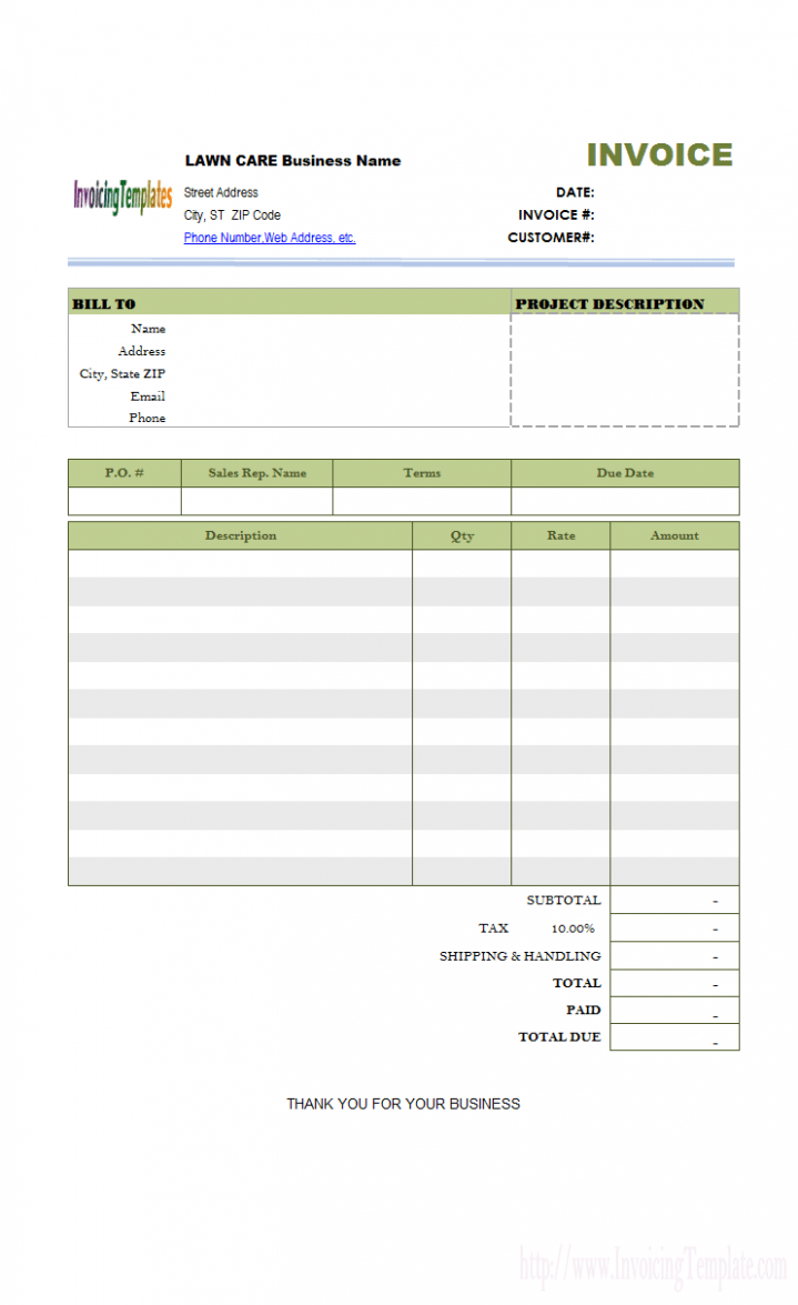 Editable Lawn Mowing Invoice Template Excel