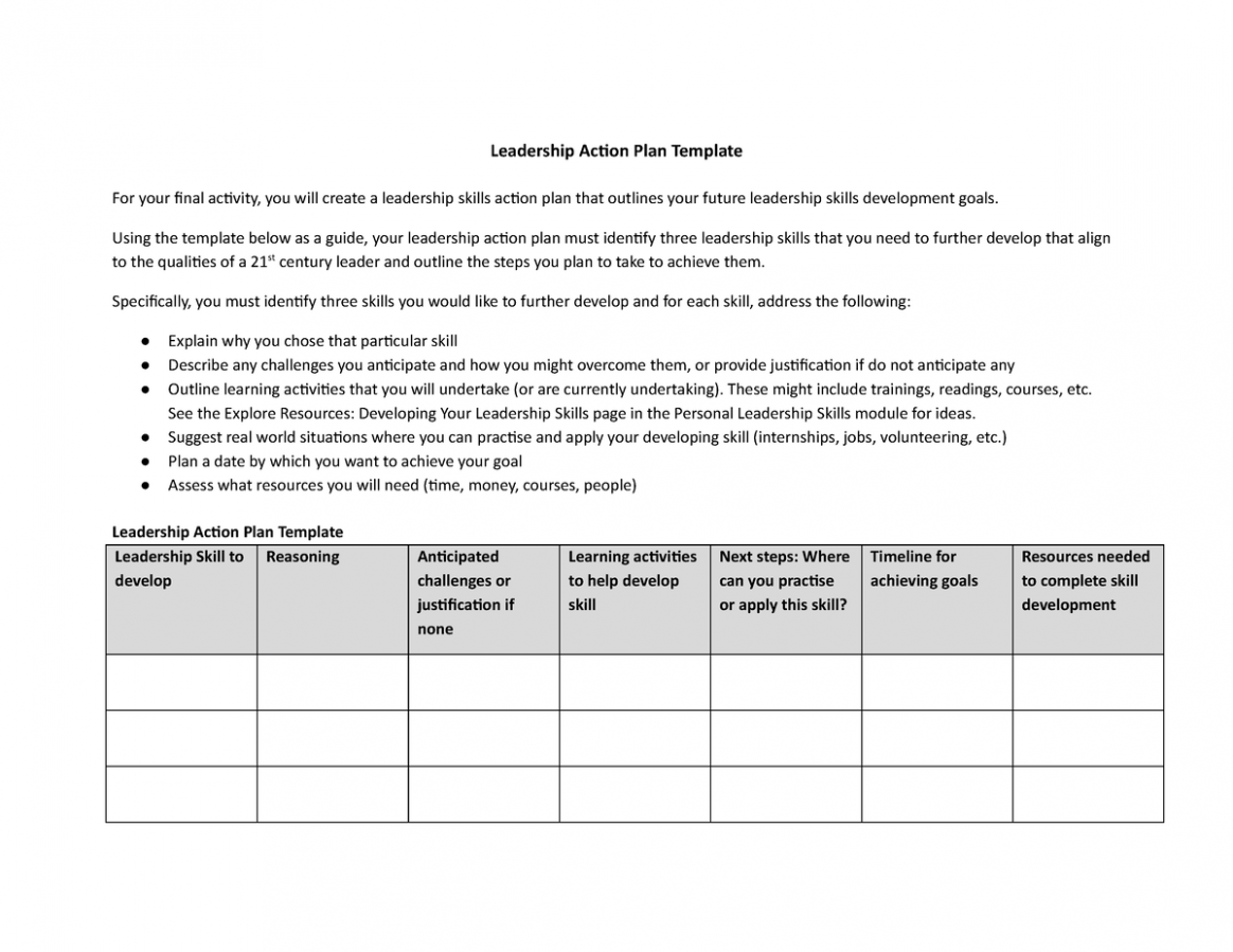  Leadership Action Plan Template Excel