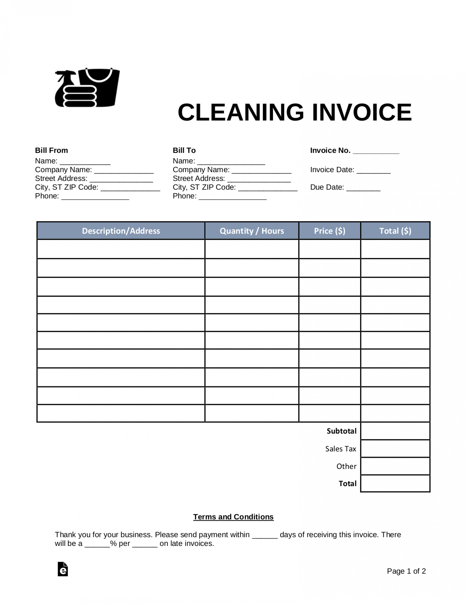 Sample Maid Service Invoice Template PPT