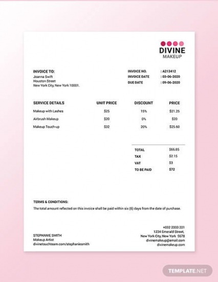 Sample Makeup Artist Invoice Template Docs