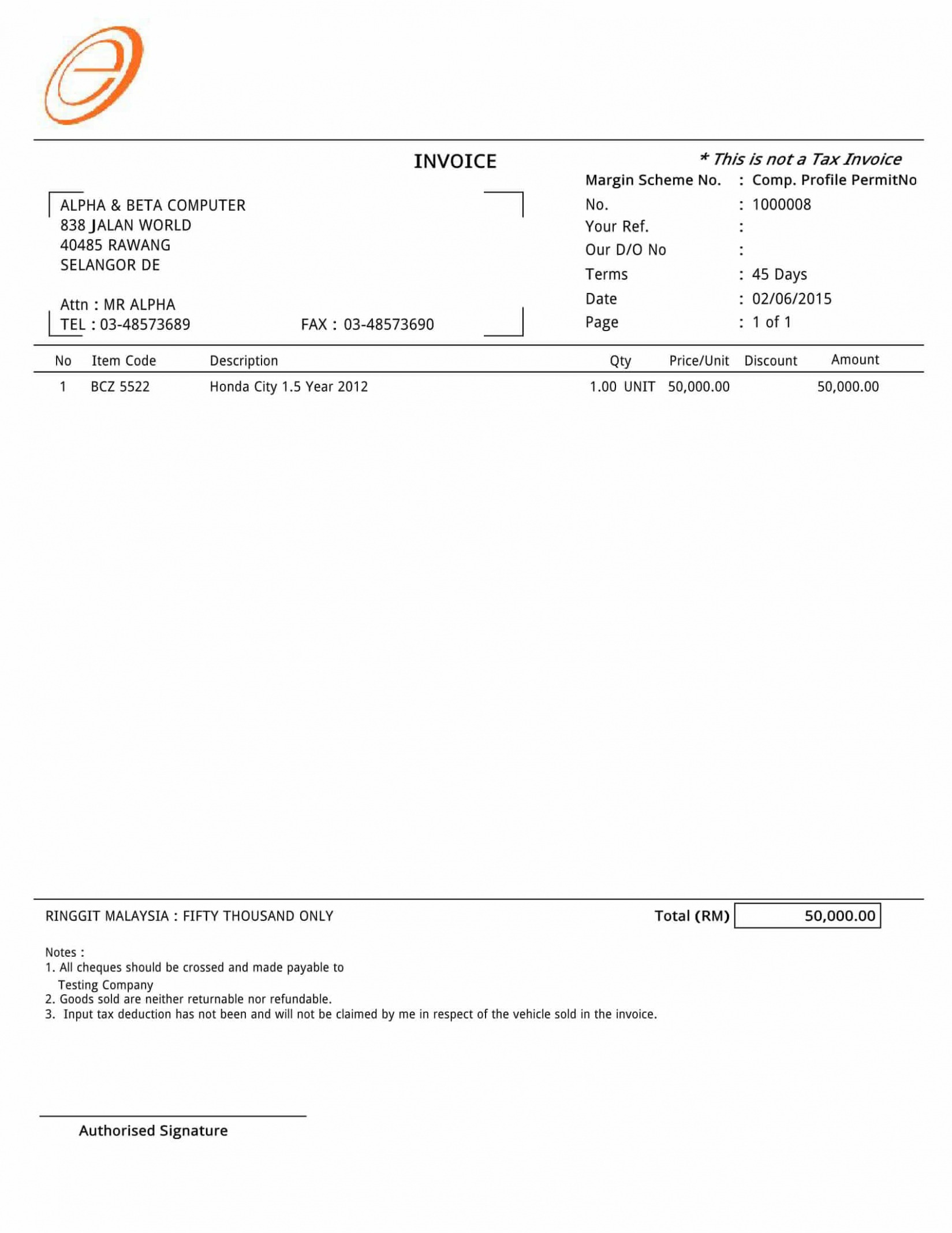 Printable Margin Scheme Invoice Template Excel