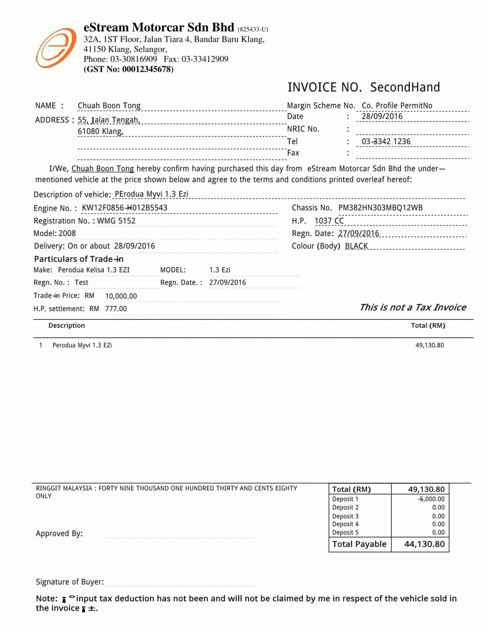 Sample Margin Scheme Invoice Template PPT