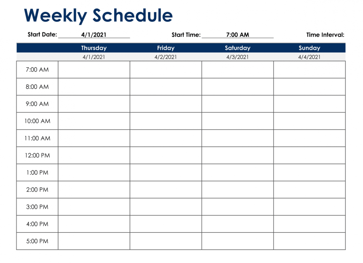 Free Monday To Sunday Schedule Template CSV