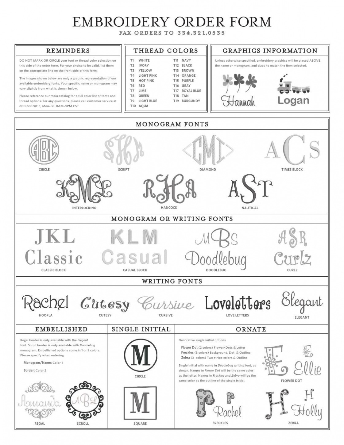 Sample Monogram Order Form Template CSV