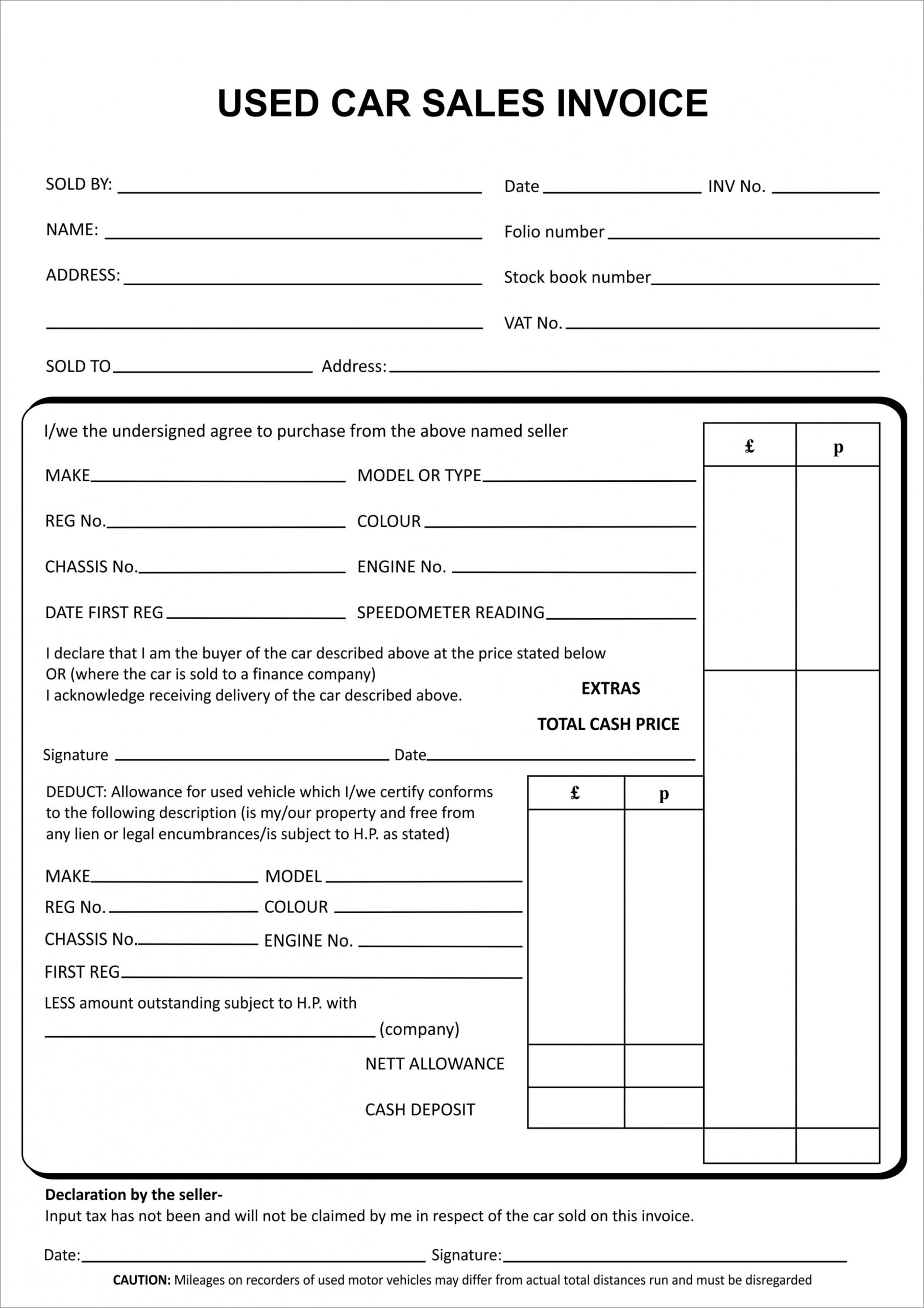 Editable Motor Vehicle Invoice Template Doc