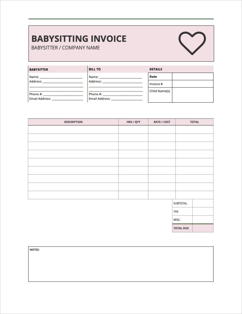 Editable Nanny Invoice Template PDF