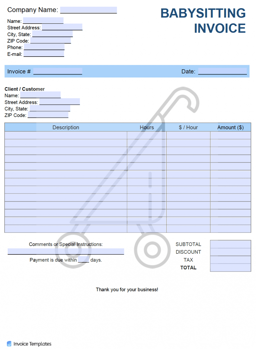 Printable Nanny Invoice Template PPT