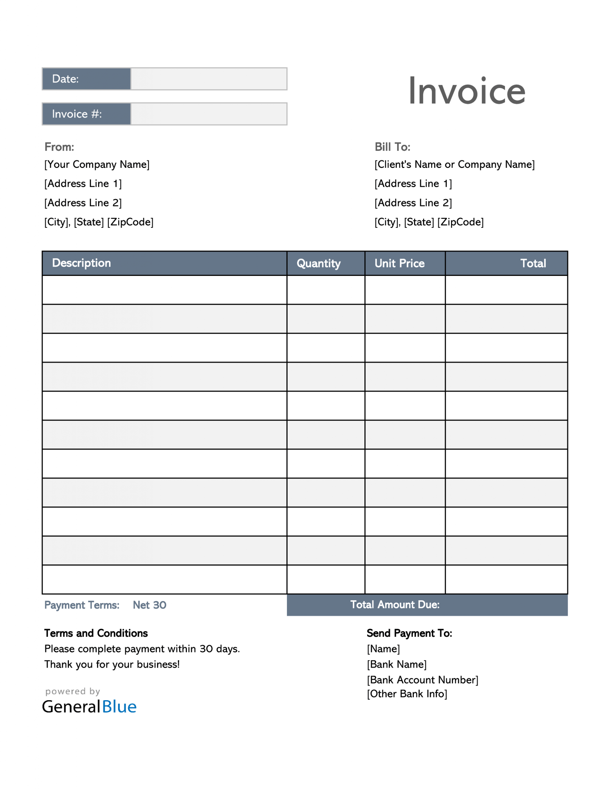 Sample Net 30 Invoice Template Word