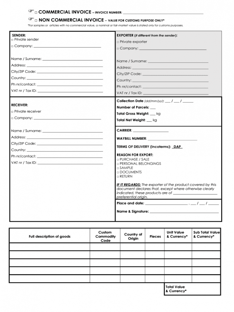 Printable Non Commercial Invoice Template PDF Printable Non Commercial Invoice Template PDF