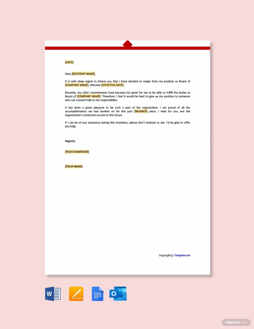 Editable Non Profit Board Resignation Letter CSV